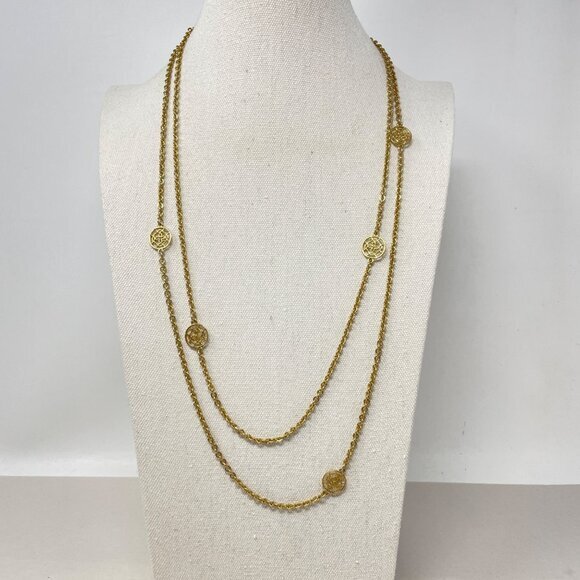 Monet Long Flapper Length Gold-Tone Necklace Celtic Knot Layering Signed - Picture 7 of 8